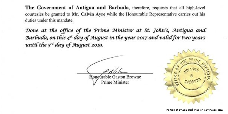 Calvin Ayre appointed Economic Envoy for Antigua and Barbuda