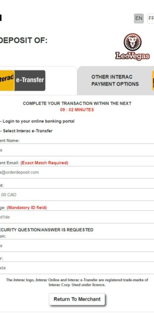 Interac e-Transfer/Interac Online at LeoVegas